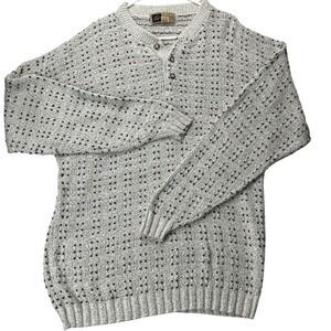 Lord & Taylor Sweater Henley Mens XL Beige Cotton Blend Vintage Made in USA Knit
